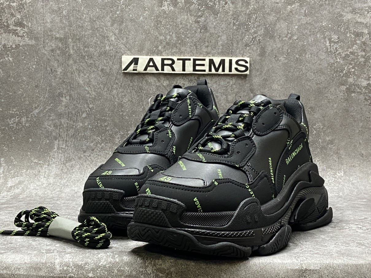 Balenciga Triple S Allover Logo Black Green