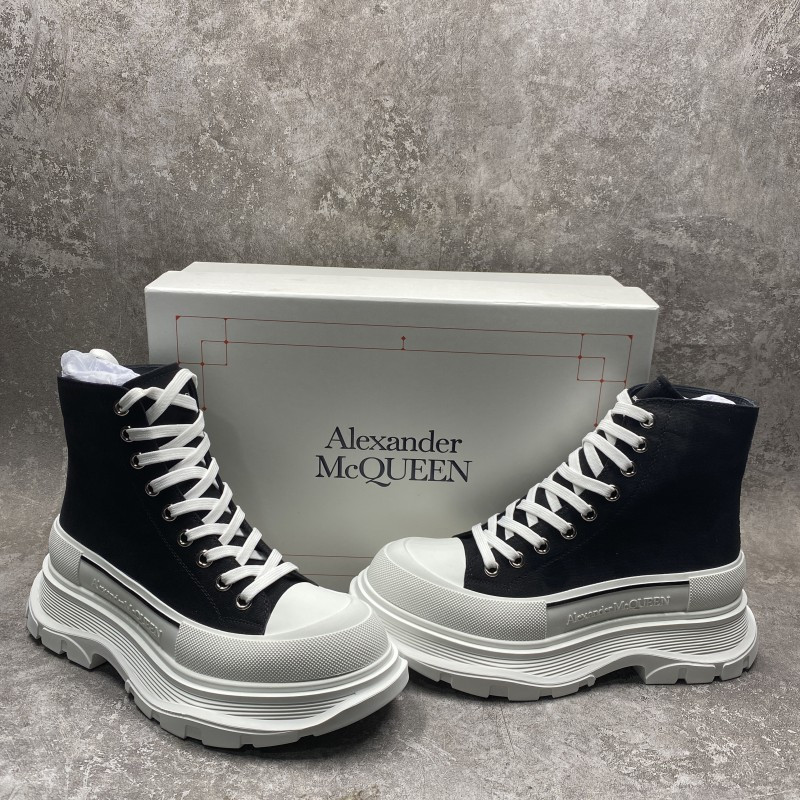 ale*d*r M*Q*en tread slick high lace up boot black white