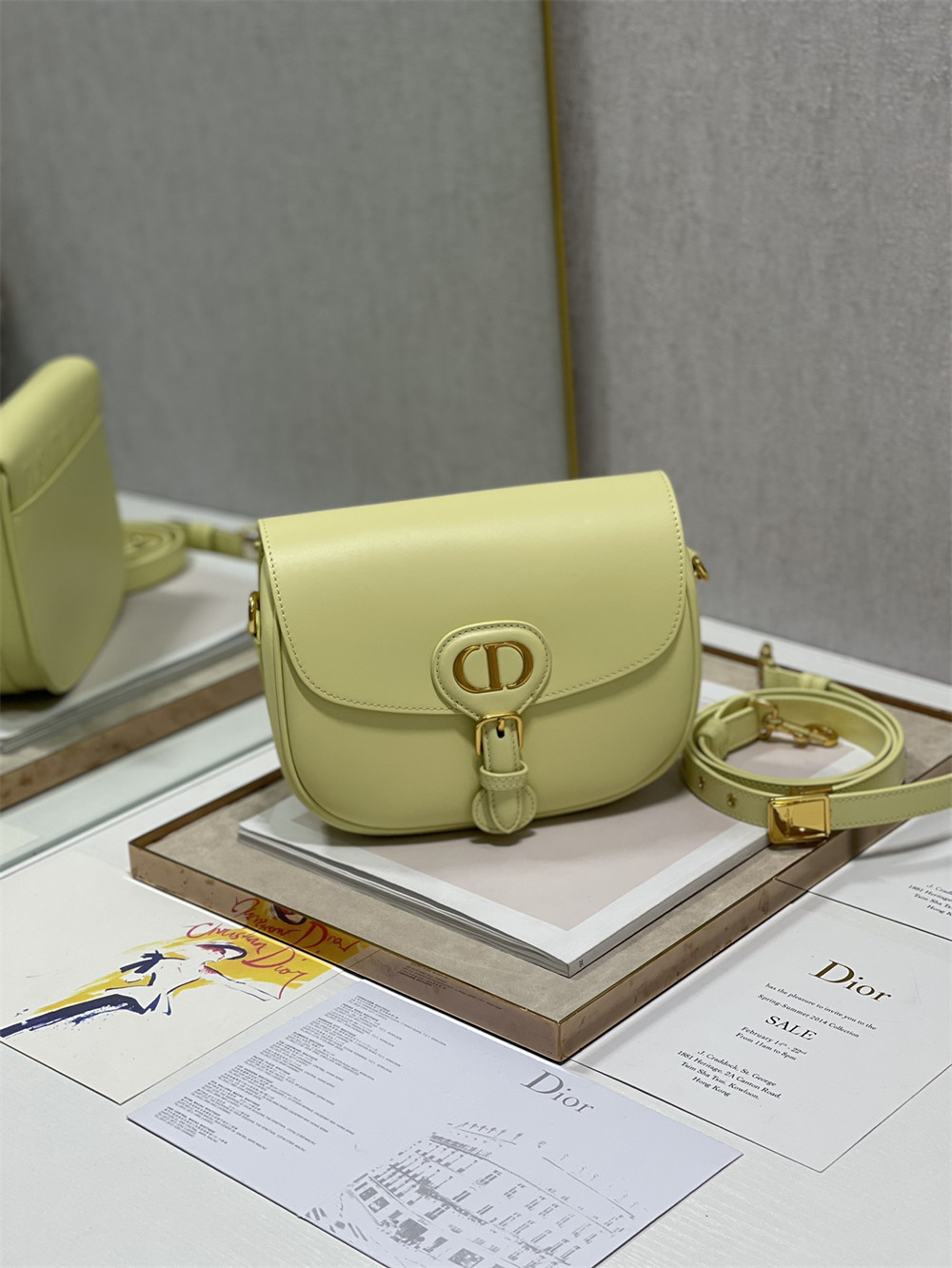 medium D*or bobby bag light green box calfskin