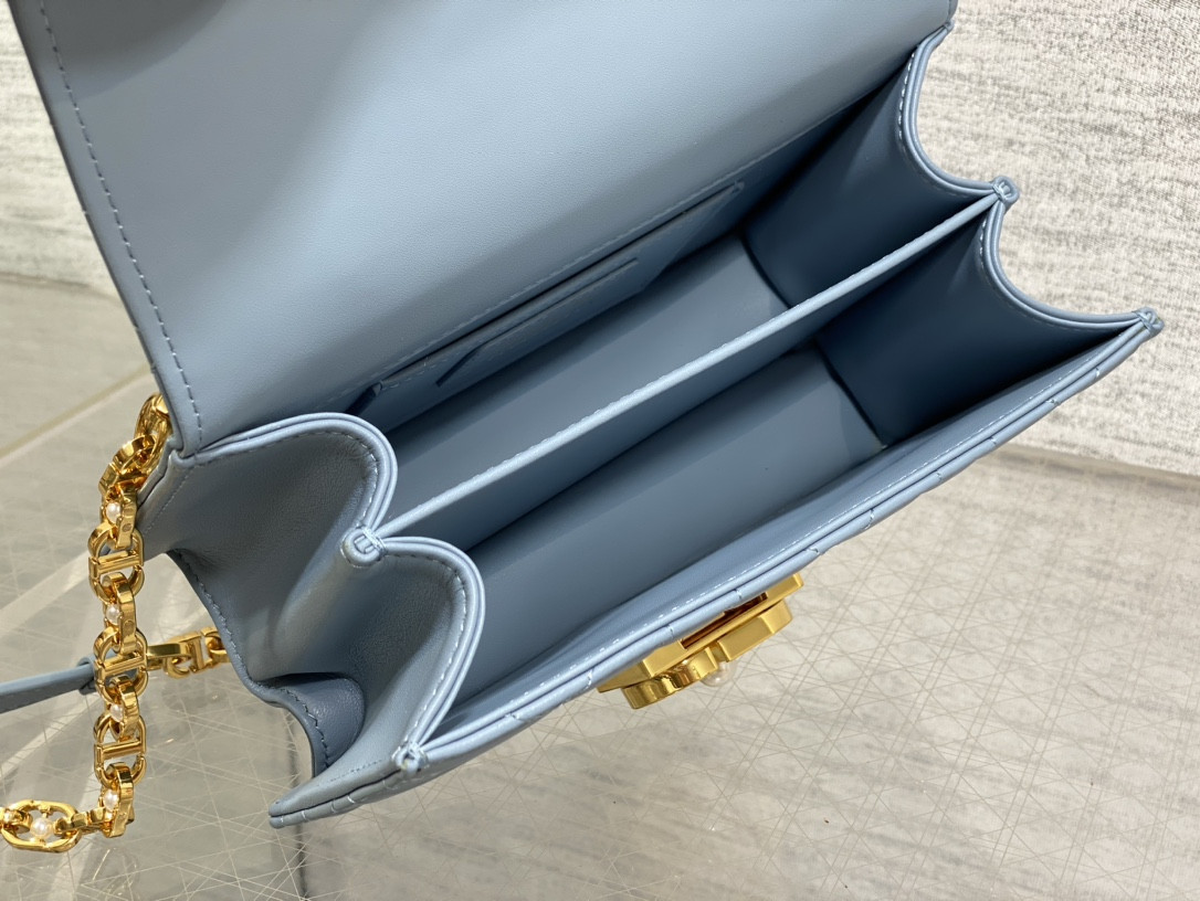 D*or small ange bag blue  latte macrocannage calfskin  20 x 12 x 5 cm